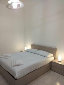 a bedroom with a large white bed with two lights at RIVERSIDE DA PO 9 Appartamenti ai piedi della collina e vicino al Po in Turin