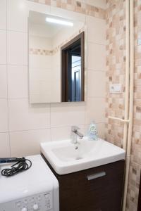 a bathroom with a sink and a mirror at Apartment Třída Míru in Pardubice