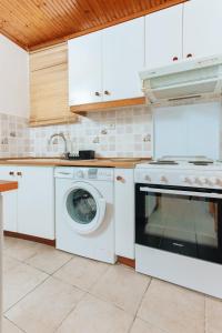 a kitchen with a washing machine and a washer at Kesi beach house in Volos