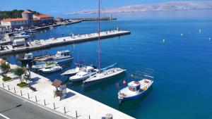 a group of boats are docked in a harbor at Apartments Valiža in Senj