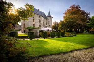 stary zamek z zielonym trawnikiem przed nim w obiekcie Château Wittem w mieście Wittem