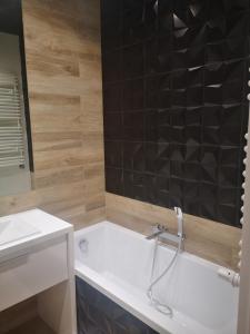 een badkamer met een bad en een wastafel bij Apartament Przy Galerii in Radom