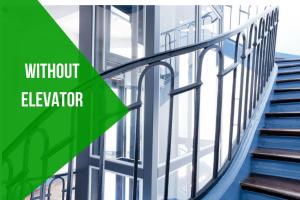 an image of a stairwell with a green sign that reads without elevator at TinyHouse Inn Saint-Germain-des-Près in Paris