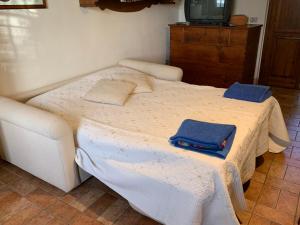 アメリアにあるAgriturismo Podere dell' Olmoの白いベッド(タオル2枚付)
