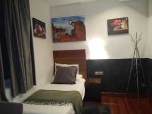 a bedroom with a bed and a painting on the wall at Hostal San Sebastian Centro in San Sebastián