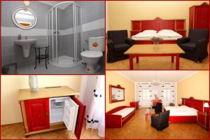 a collage of four pictures of a room at Zámek Libouň in Louňovice pod Blaníkem