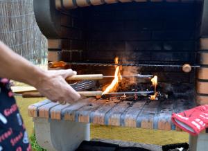 una persona sta cucinando su una griglia con fuoco di La Casita de Leire a Tamajón