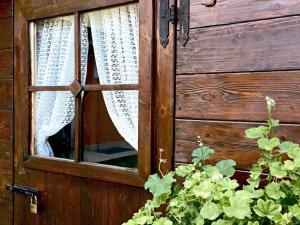 okno z zasłoną i rośliną w obiekcie Casa con vista Forte - tra lago e monti w mieście Rivoli Veronese