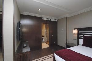 a hotel room with a bed and a tv at Hotel Los Peñascales - Adults Only in Las Rozas de Madrid