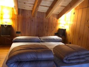 a large bed in a wooden room with two pillows at Casa Cabalé a Roní in Roní