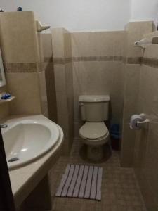 a bathroom with a toilet and a sink at Hotel Posada del Angel in Mérida