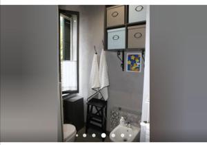 een kleine badkamer met een toilet en een wastafel bij La casetta sul Piazzone in Castelnuovo di Val di Cecina