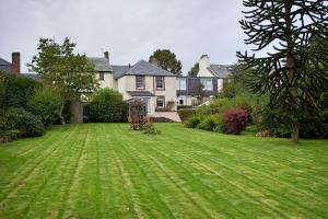 a yard with green grass and a house at Violet Cottage in Jedburgh