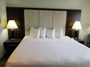 1 cama blanca grande en una habitación de hotel con 2 lámparas en Wyndham Garden Hotel - Jacksonville, en Jacksonville