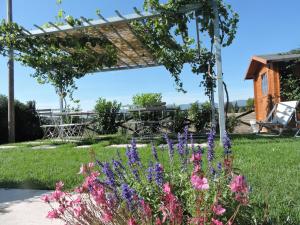 un giardino fiorito con pergolato di Casa Cardarella a Beroide