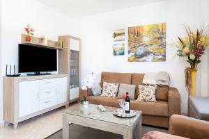 a living room with a couch and a tv at Vivienda Vacacional La Laguna Deluxe 8 in Las Lagunas