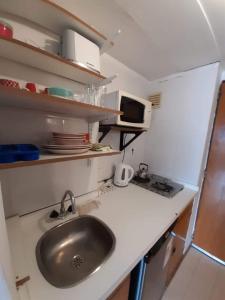 a kitchen counter with a sink and a microwave at Studio Center Bariloche in San Carlos de Bariloche