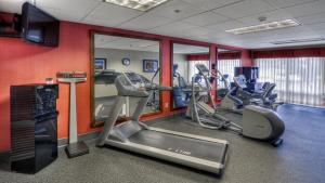 un gimnasio con máquinas cardiovasculares y TV de pantalla plana en Holiday Inn Express Greenville, an IHG Hotel, en Greenville
