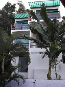 um edifício branco com uma palmeira em frente em Apartamento Kosomao em Morro de São Paulo