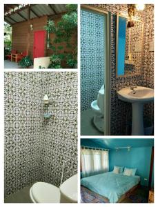 three pictures of a bathroom with a toilet and a sink at Ban Bang Home Resort in Haad Chao Samran