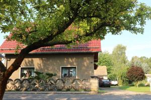 um edifício com uma árvore em frente em Big Mama_s Home em Tschernitz