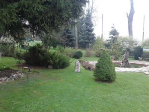 einen Garten mit Bäumen und Sträuchern im Gras in der Unterkunft Spacious Holiday Home in Stara Kamienica with Pond in Stara Kamienica