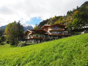 una casa sul fianco di una verde collina di Ferienwohnung Widkal a Finkenberg