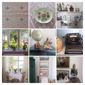 a collage of photos of a room with a table at Skagakaia in Bø i Vesterålen