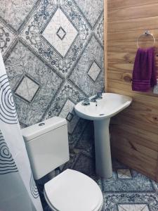 La salle de bains est pourvue de toilettes et d'un lavabo. dans l'établissement O NEGRAÕ, à Puerto Iguazú