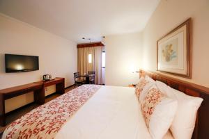 a hotel room with a bed and a television at Sorocaba Park Hotel by Atlantica in Sorocaba