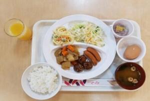 a tray with a plate of food and rice at Sun Hotel Tosu Saga in Tosu