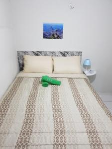 a bedroom with a bed with a green object on it at Sobrado Botafogo Guesthouse in Rio de Janeiro