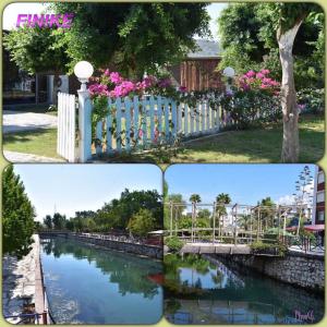 three pictures of a fence and a river at Keramos Pansiyon in Finike