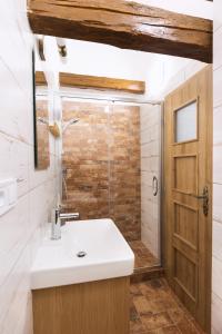 a bathroom with a sink and a shower at CHATA MISTRIK in Donovaly