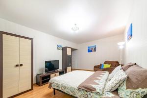 明斯克的住宿－Helen Apartments (Olimp)，一间卧室配有一张床和一台电视