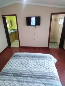 a bedroom with a bed and a tv on the wall at HOSPEDAJE CARIGAN in Loja