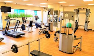 a gym with a bunch of equipment in a room at Cardum Hotel in Sorocaba