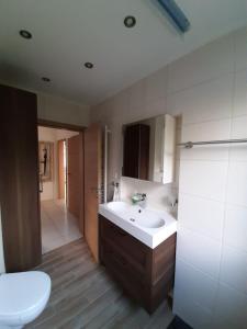 ein Bad mit einem Waschbecken und einem WC in der Unterkunft Ferienwohnung Lorenz in Oberhausen