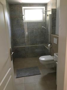 a bathroom with a toilet and a sink at Landhaus in Heppenheim an der Bergstrasse