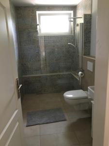 un baño con inodoro y lavabo en Landhaus, en Heppenheim an der Bergstrasse