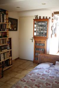 a bedroom with a bed and a book shelf at Bougress 2 in Saint-Martin-de-Brômes
