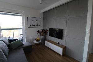 Televízia a/alebo spoločenská miestnosť v ubytovaní Aqua Apartments Sunset