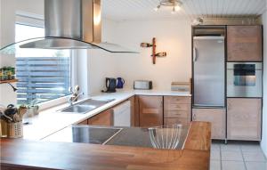 una cucina con lavandino e frigorifero di Cozy Home In Harbore With House A Panoramic View a Harboør