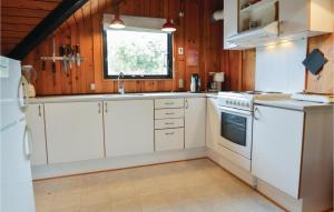 Slettestrandにある3 Bedroom Amazing Home In Fjerritslevの白いキャビネットと窓付きのキッチン