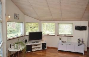 a living room with a flat screen tv and windows at 3 Bedroom Beautiful Home In Vggerlse in Bøtø By