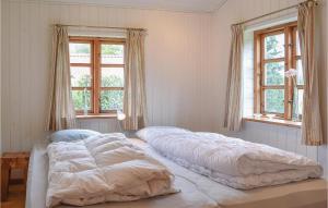 ヒュールスミンネにあるAwesome Home In Juelsminde With 3 Bedrooms And Wifiのベッドルーム1室(ベッド2台、窓2つ付)