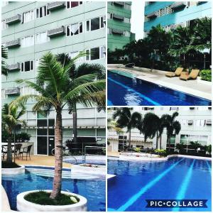 eine Collage aus drei Bildern einer Palme neben einem Gebäude in der Unterkunft Taguig,3br Condo , Furnish, Near Airport Mckinley, BGC ,City View in Taguig