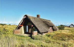 a small house with a thatched roof on a hill at Stunning Home In Ringkbing With 3 Bedrooms in Klegod