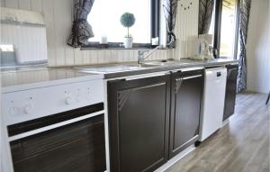 uma cozinha com electrodomésticos a preto e branco e um lavatório em Gorgeous Home In Augustenborg With Wifi em Asserballeskov