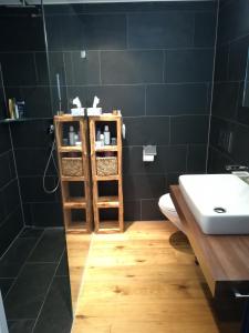 a bathroom with a toilet and a sink at Casa Basilea in Valbella